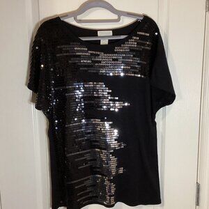 Maurices Women's Black Sequin T-Shirt Top Size 0 Party Shiny Sparkly